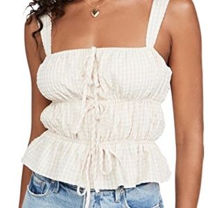NWT! English Factory Tie Detail Shirring Top - Beige, Size L